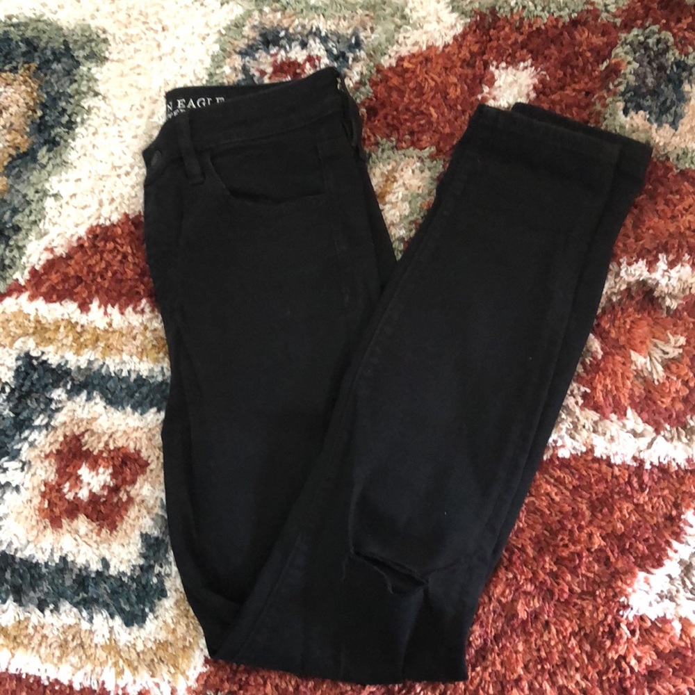 Black Super High Rise Ripped Knee Jegging
